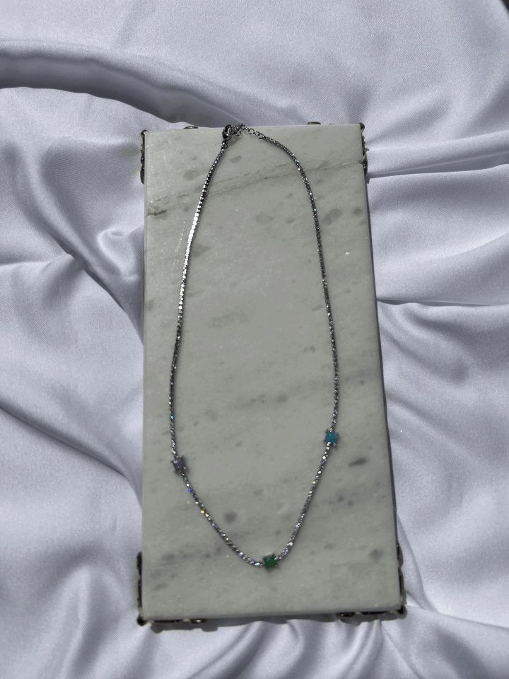 Waterway Necklace with Three Natural Stone Details