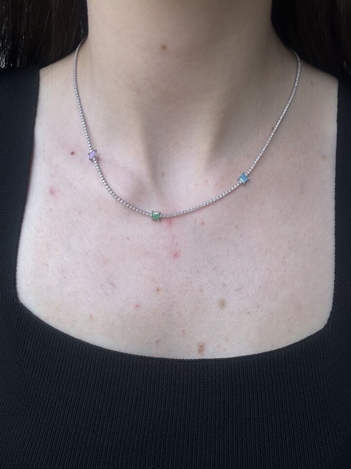 Waterway Necklace with Three Natural Stone Details