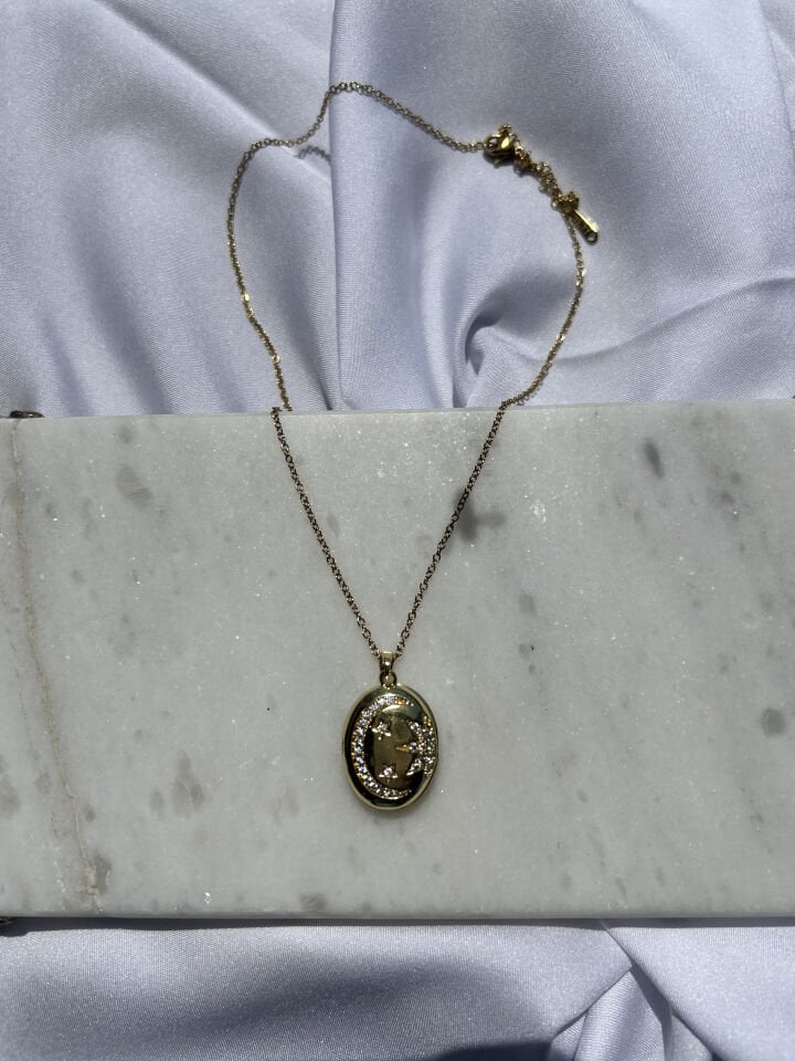 Vintage Crescent Star Necklace with Lid