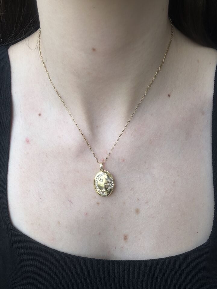 Vintage Crescent Star Necklace with Lid