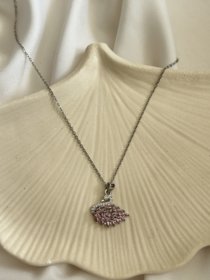 Pink Zircon Swan Necklace