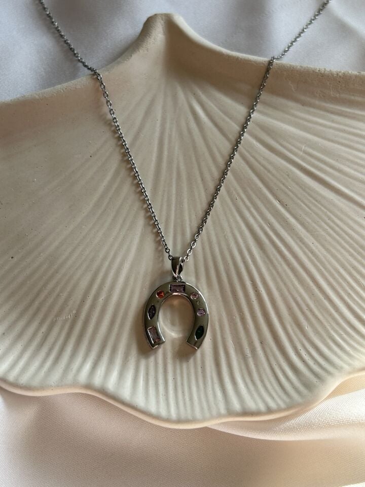 Silver Stone Horseshoe Necklace