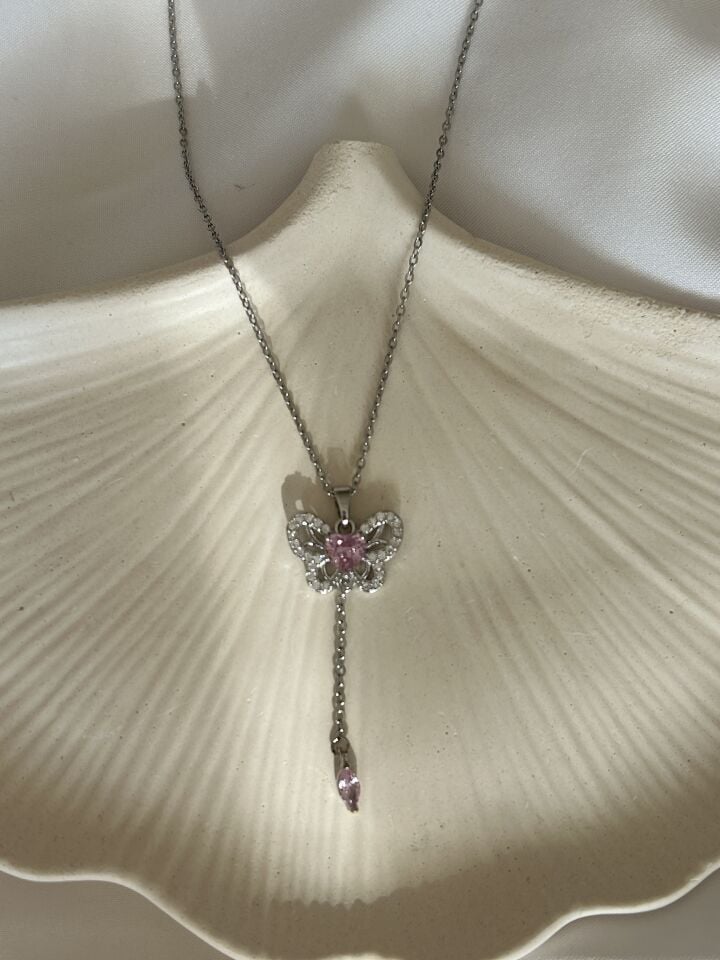 Pink Butterfly Necklace