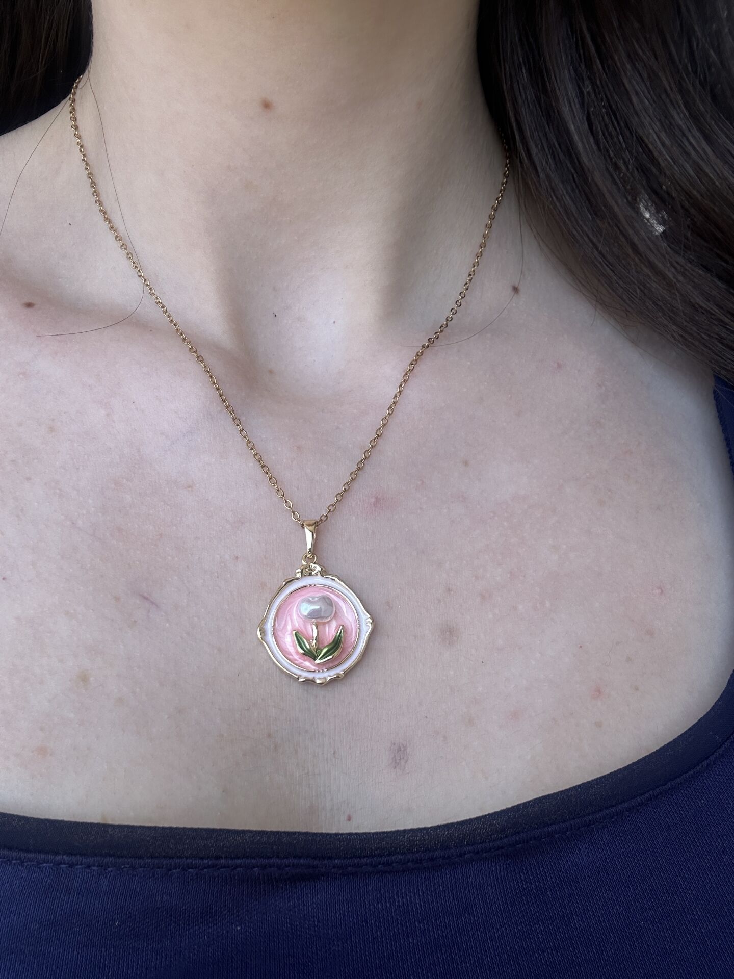 Pembe Çiçek Pinterest Kolye