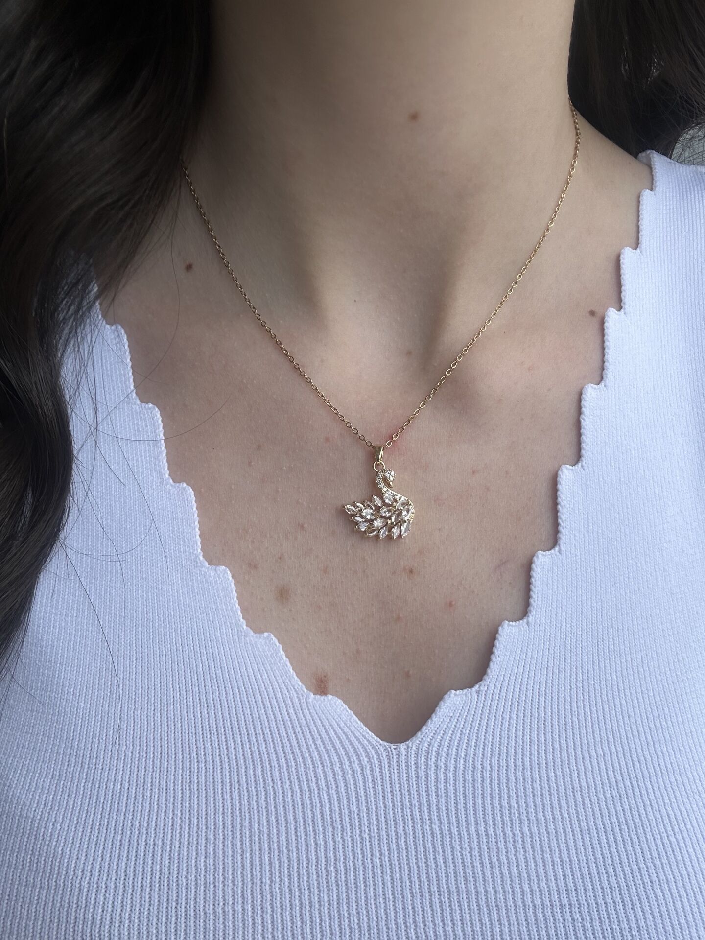 Gold Zircon Swan Necklace