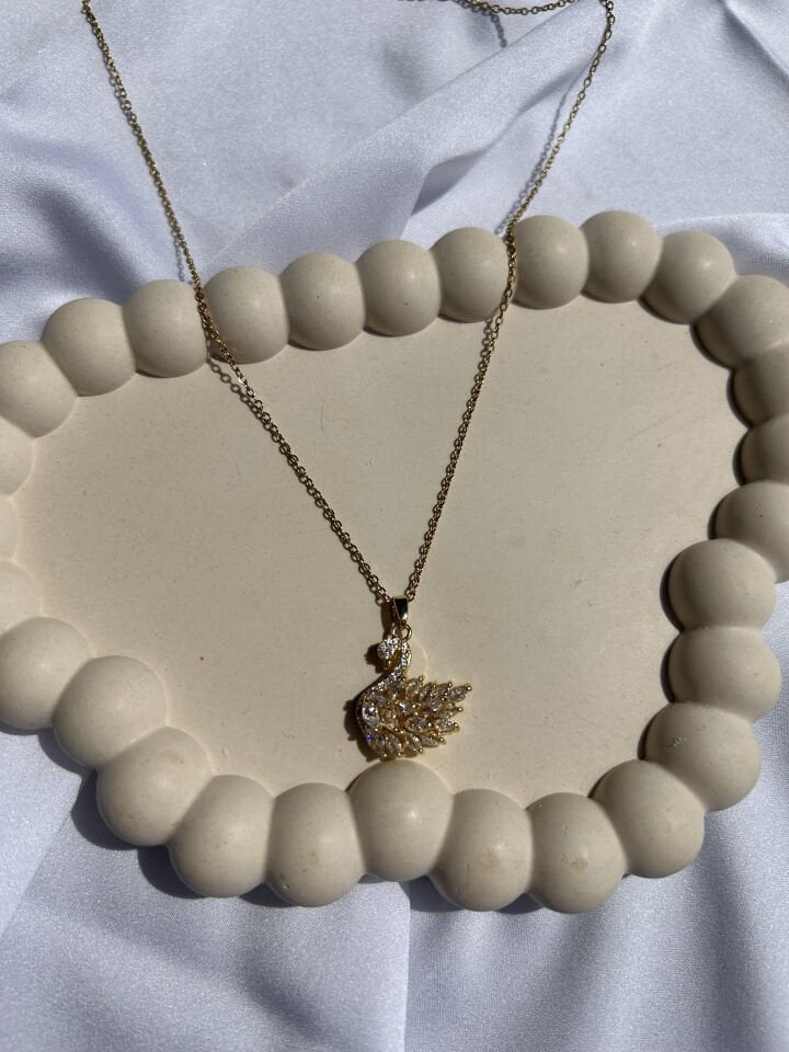 Gold Zircon Swan Necklace