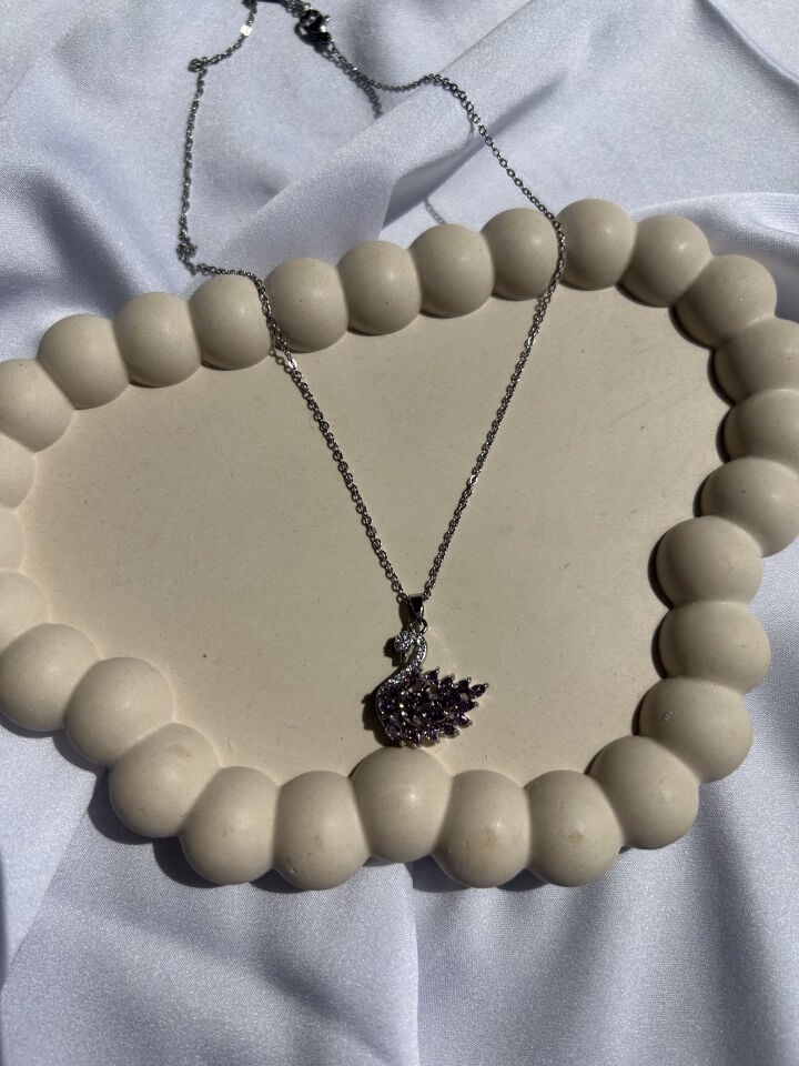 Mor Zirkon Kuğu Kolye