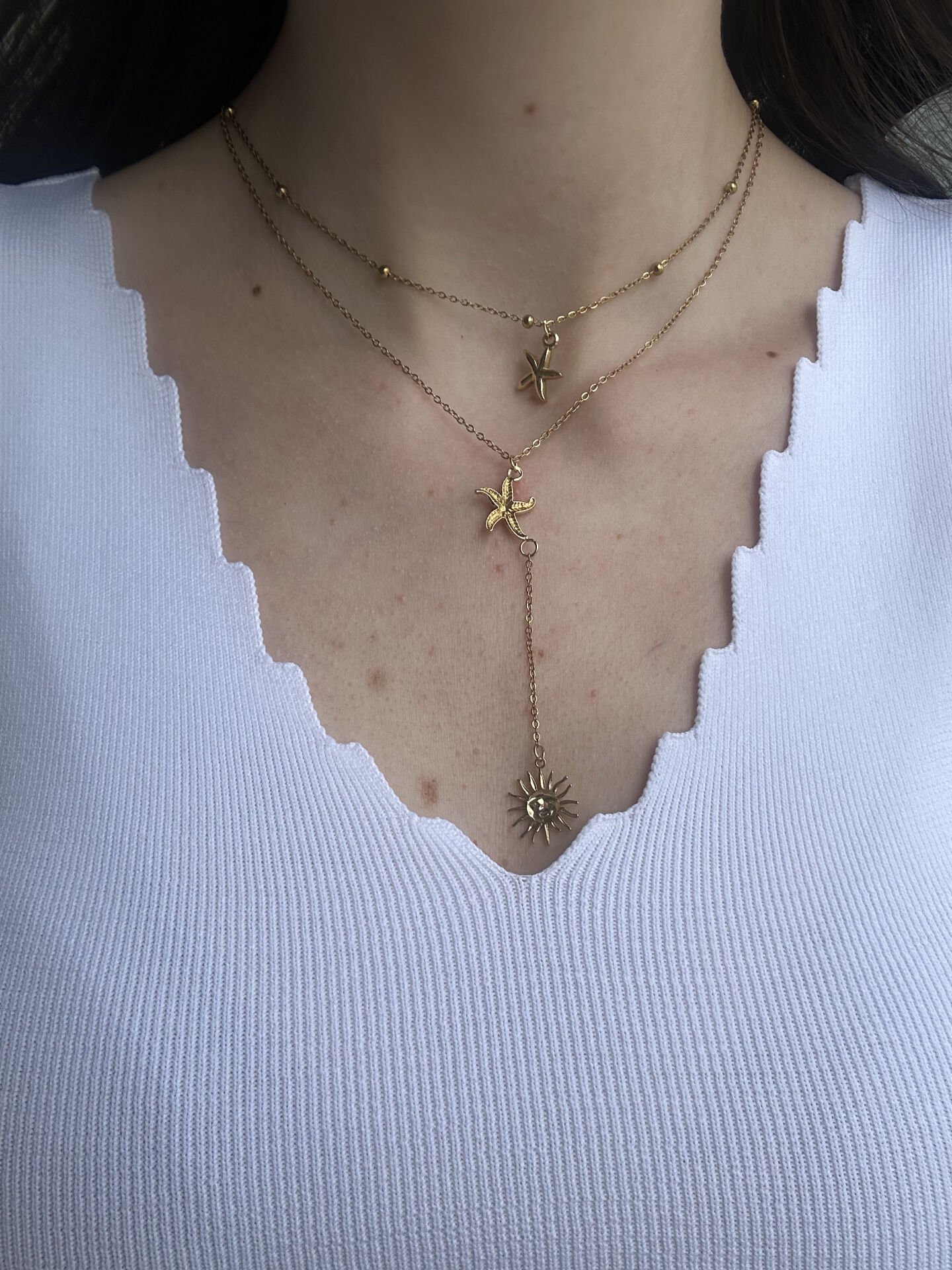 Deniz Yıldızı Gold Y Kolye