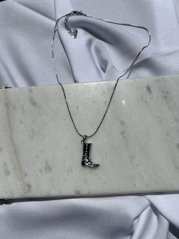 Silver Cowboy Boot Necklace