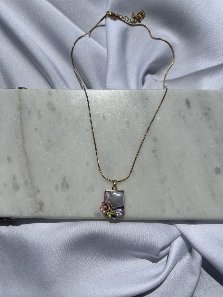 Gold Art Necklace with Purple Details