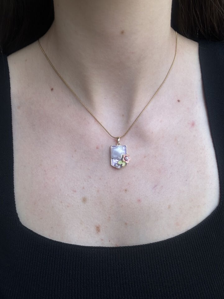 Gold Art Necklace with Purple Details