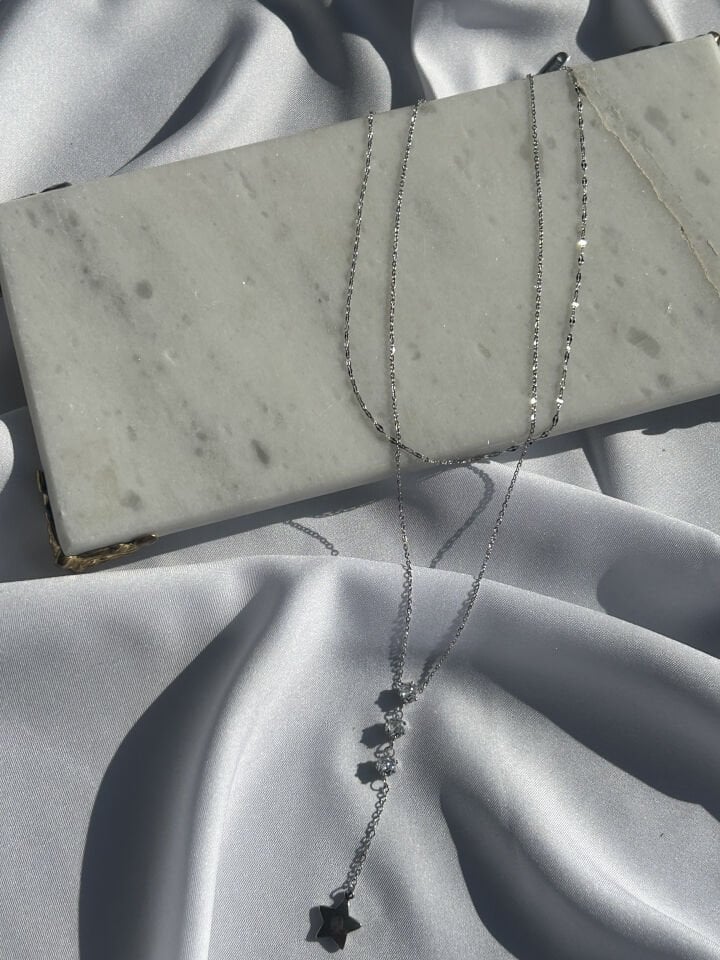 Silver Stone Star Y Necklace