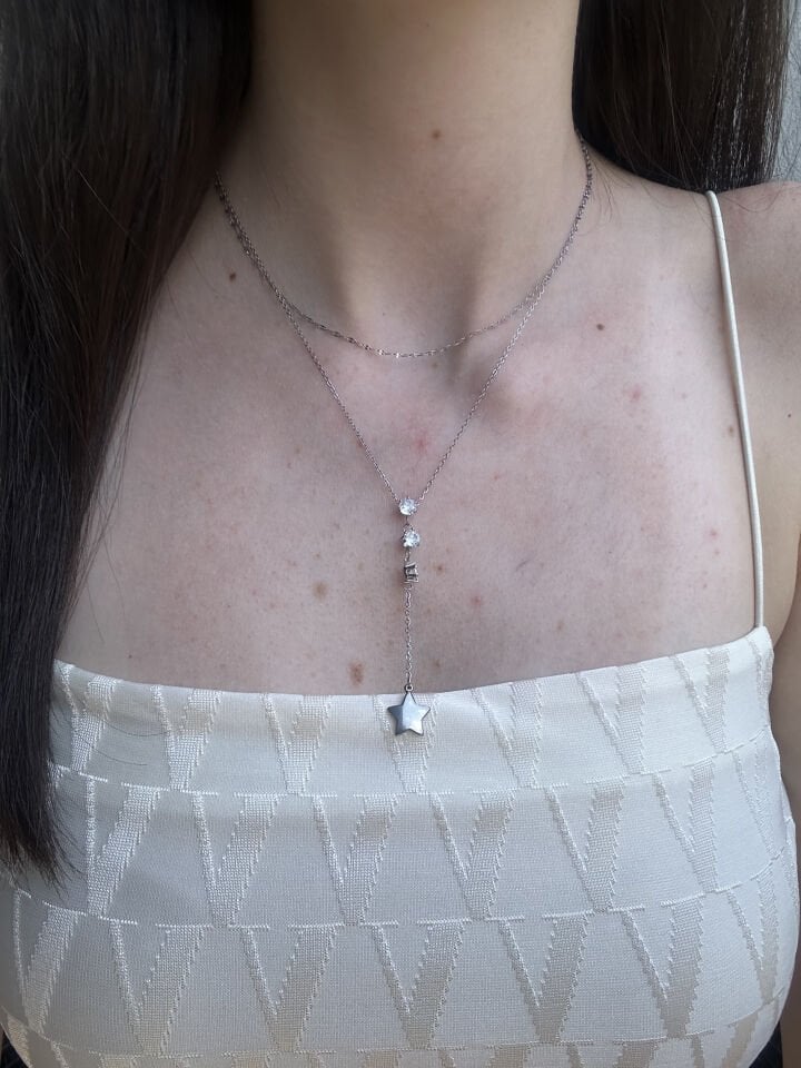 Silver Stone Star Y Necklace