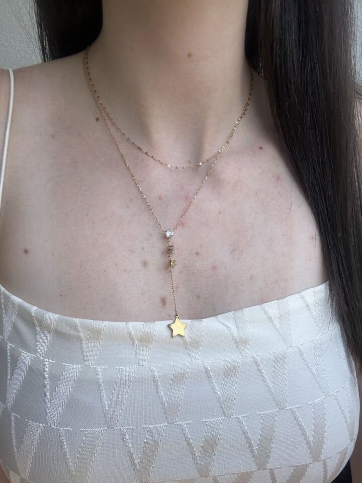 Gold Stone Star Y Necklace