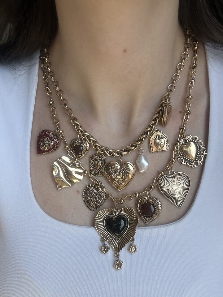 Vintage Double Necklace with Heart Charm