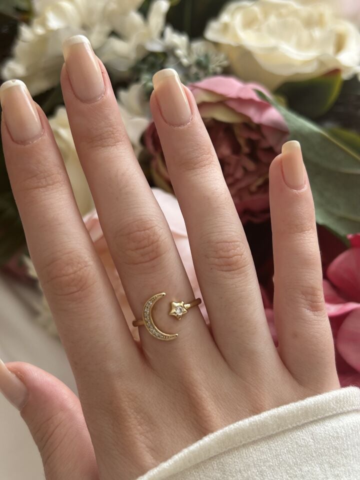 Crescent Star Ring with Stones