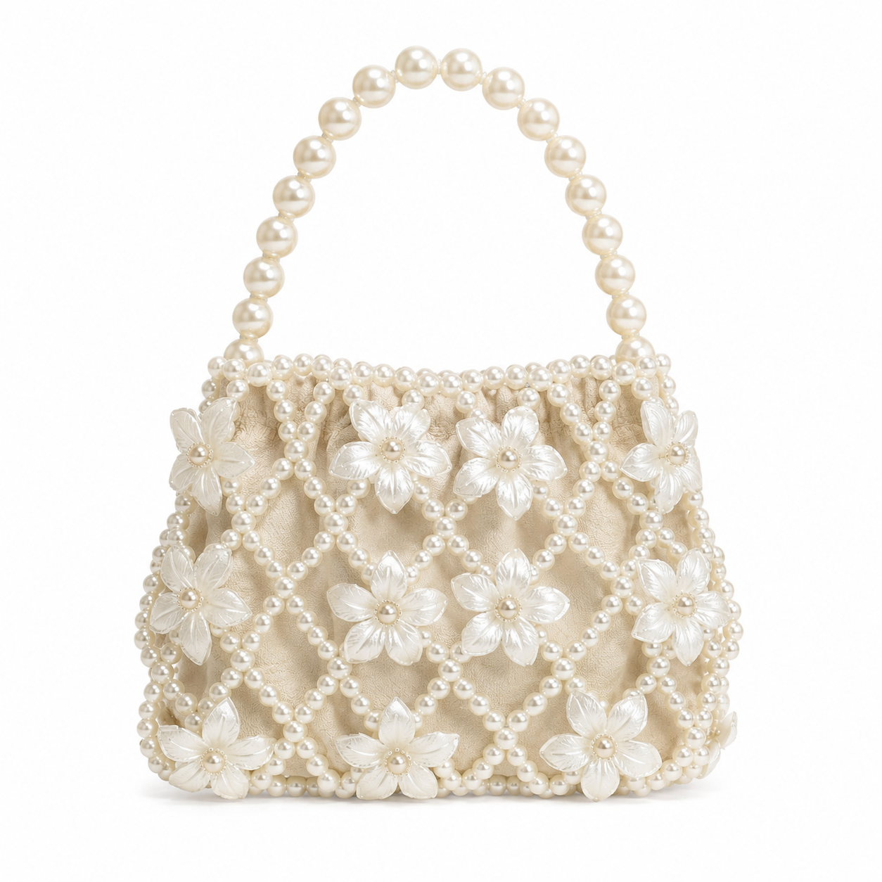 Floral Lattice — Pearl Weave Couture inci çiçek detaylı çanta