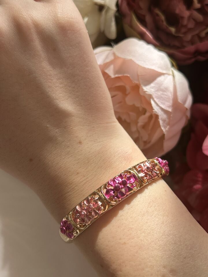 Fuşya Çiçek Kelepçe Bileklik