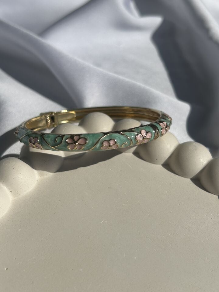 Aqua Green Enamel Cuff Bracelet