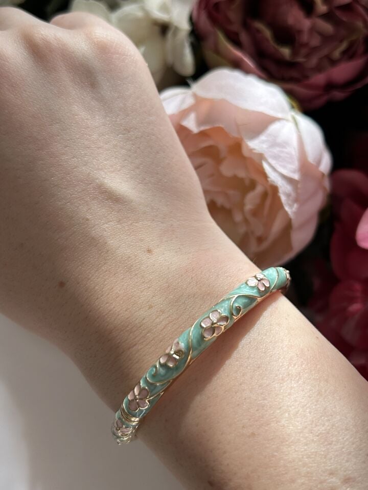 Aqua Green Enamel Cuff Bracelet