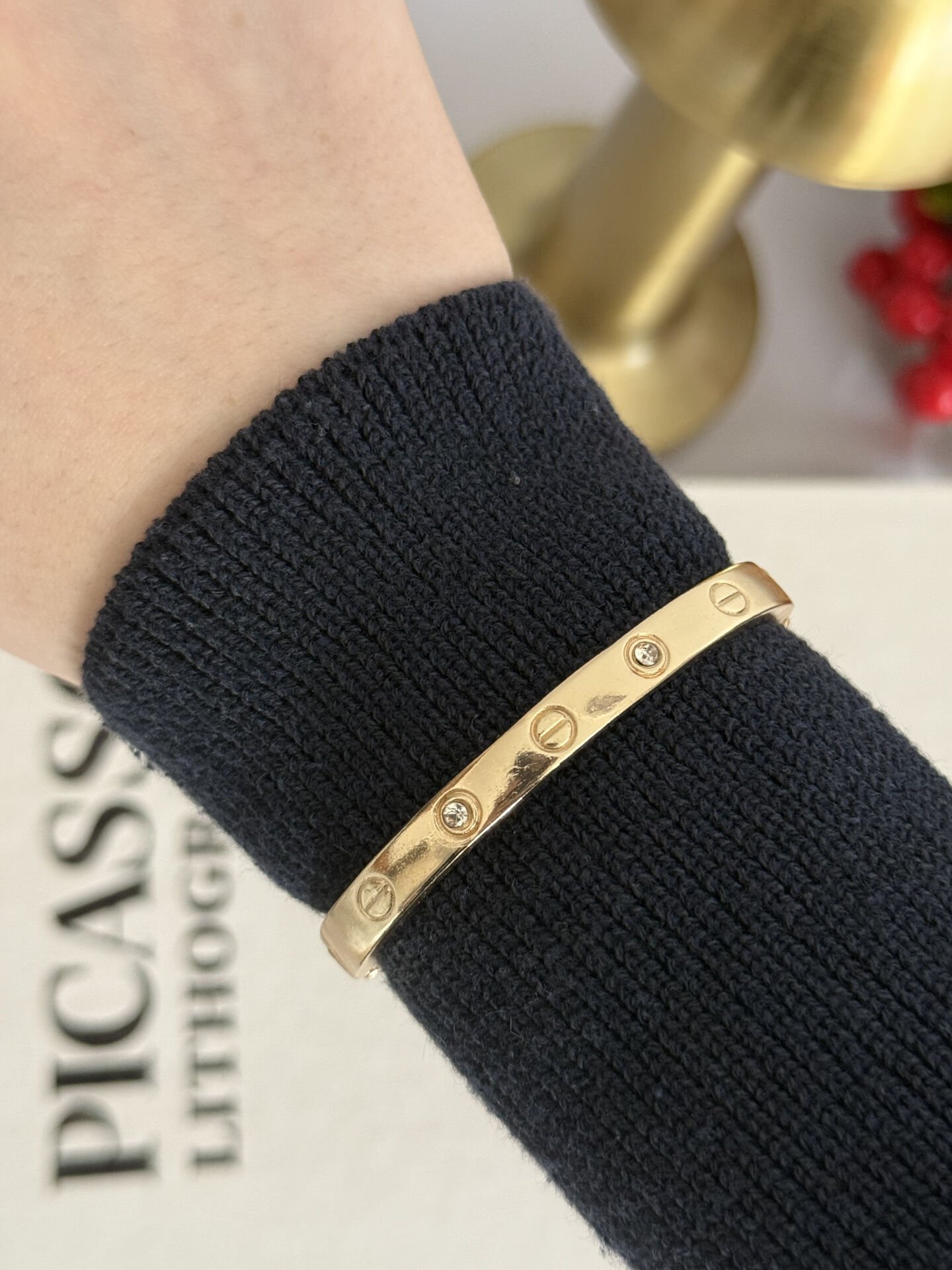 Gold Taşlı Kelepçe Bileklik