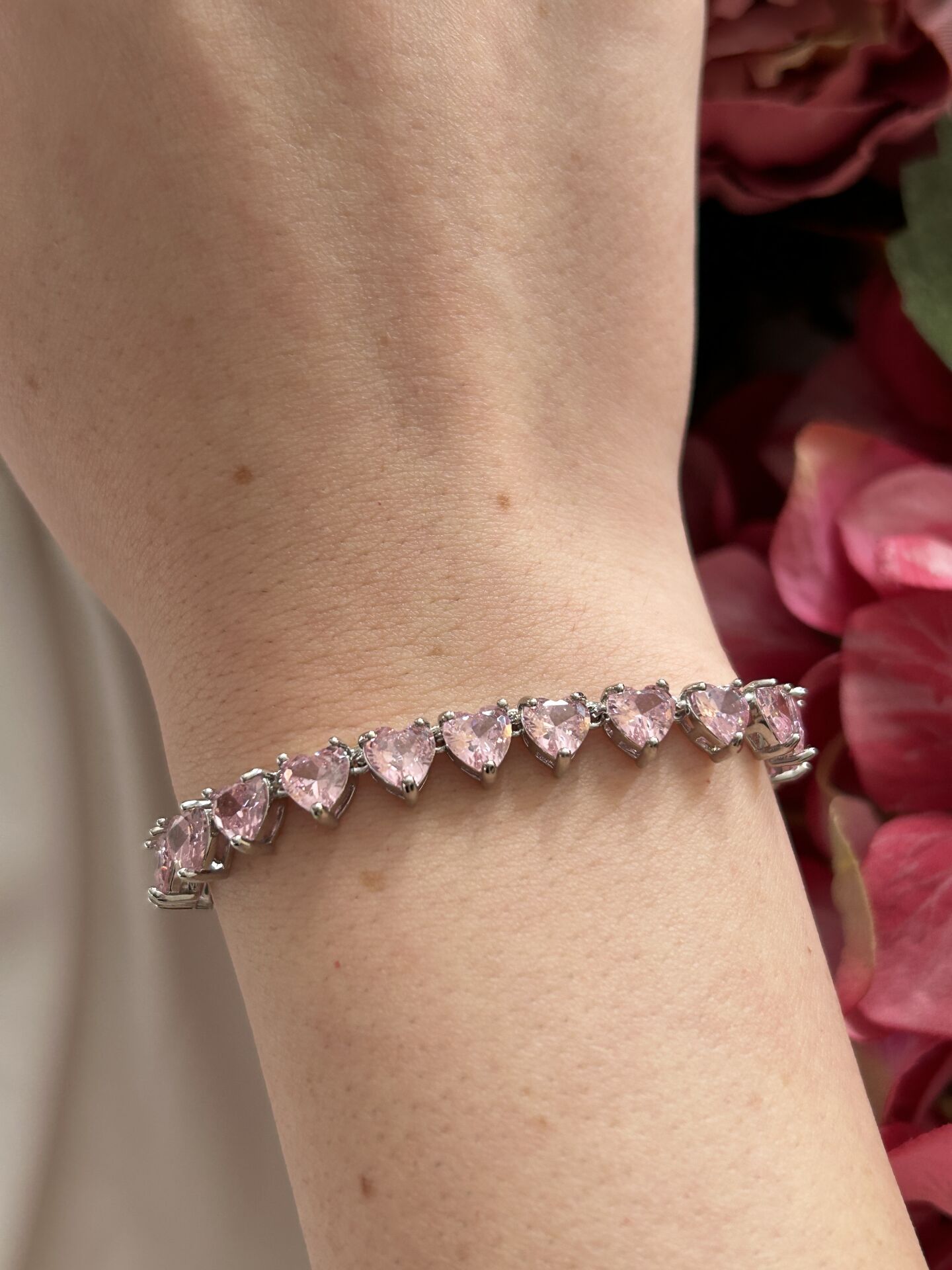 VIP Pembe Zirkon Kalp Bileklik