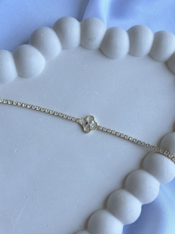 Zircon Clover Detail Waterway Bracelet