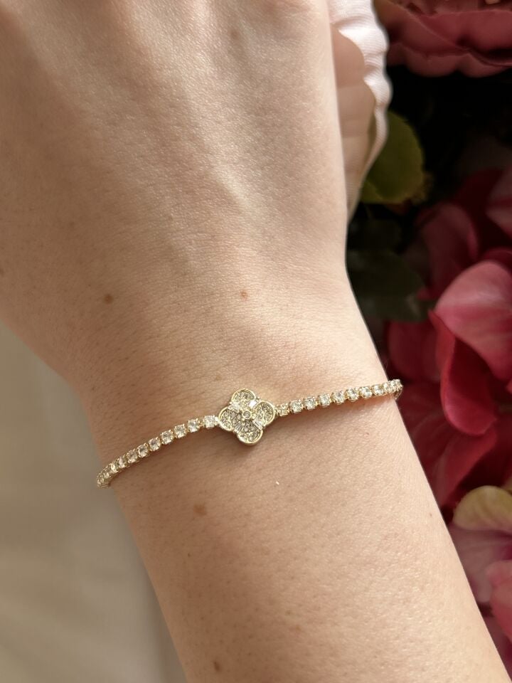 Zircon Clover Detail Waterway Bracelet
