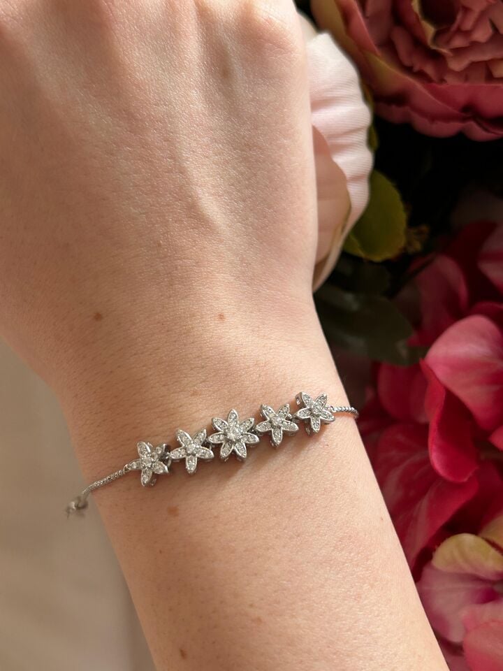 Flower Motif Silver Bracelet