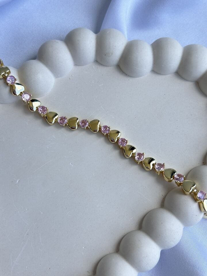 Pembe Zirkon Detaylı Bileklik