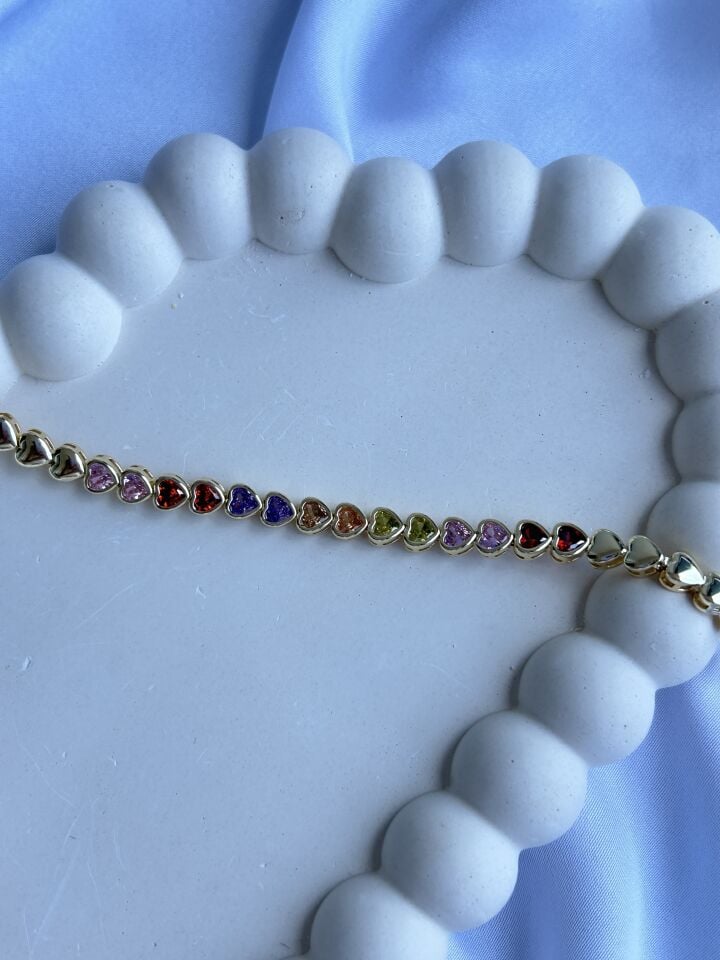 Çiftli Renk Kalp Dizisi Bileklik