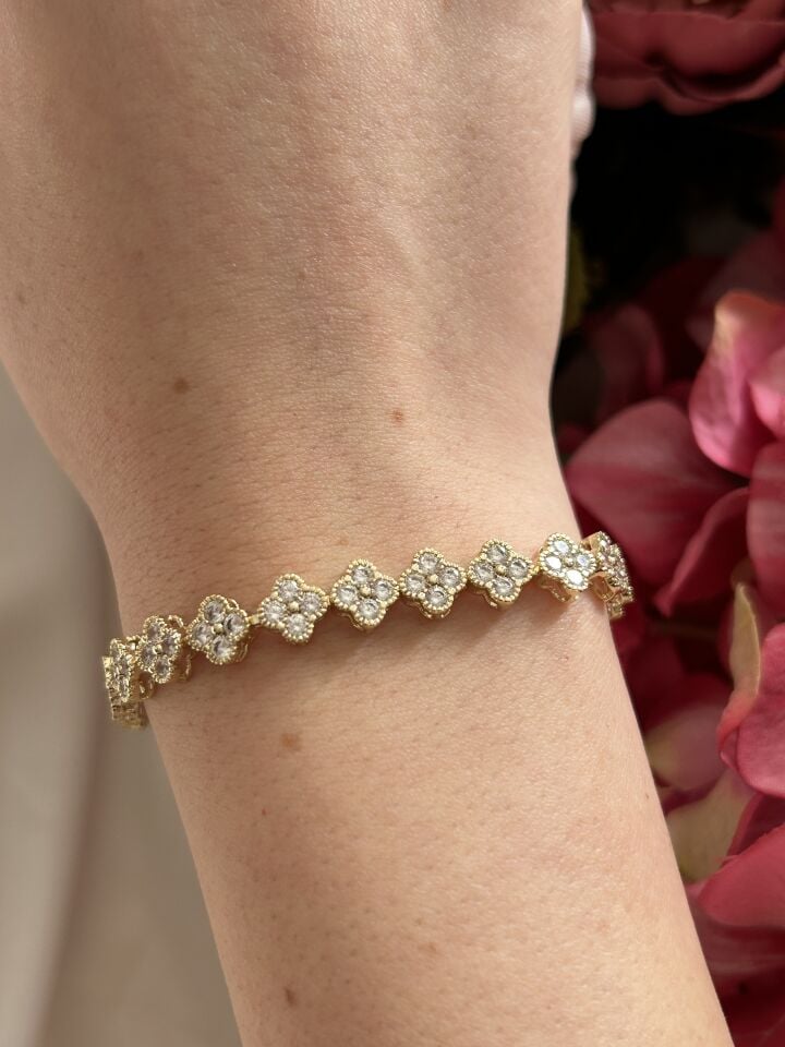 Zirkon Yonca Tam Tur Bileklik