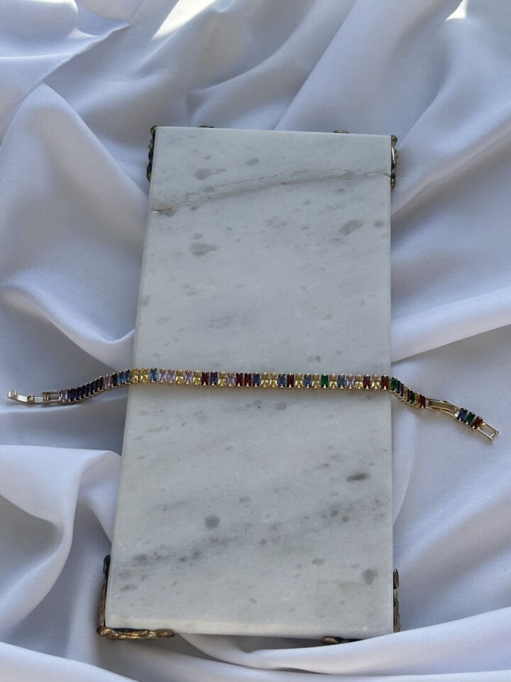 Gold Bracelet with Colorful Zircon Stones