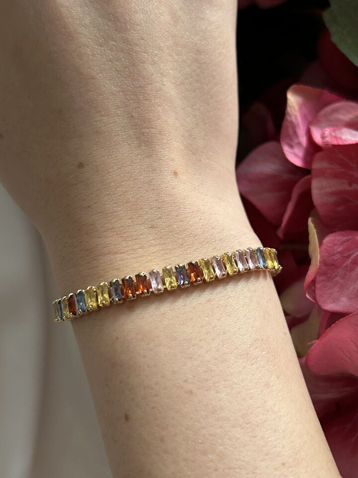 Gold Bracelet with Colorful Zircon Stones