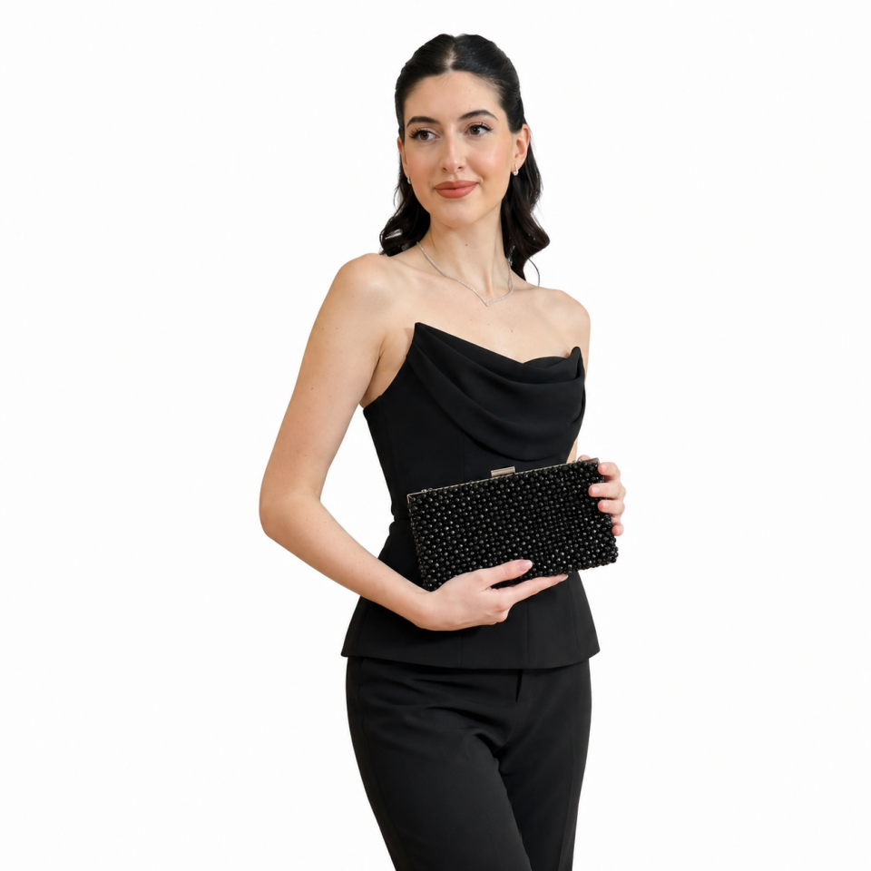 Clutch Onyx kristal taş detaylı özel tasarım clutch çanta