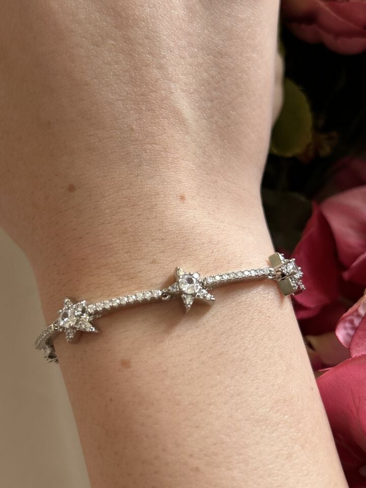 Zirkon Taşlı Gümüş Renk Gökyüzü Yıldız Bileklik