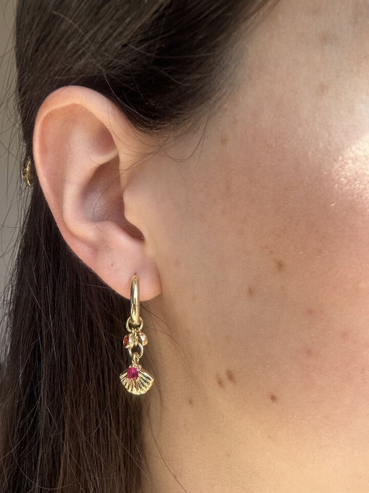 Fan Charm Earrings with Plum Stone