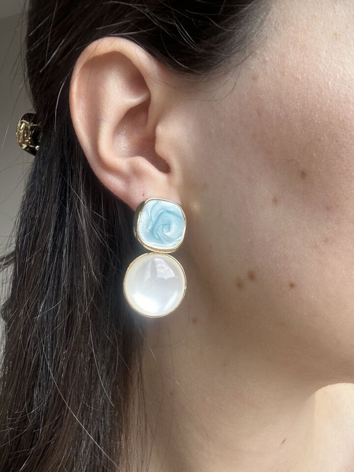 Turquoise Enameled Double Motif Earrings