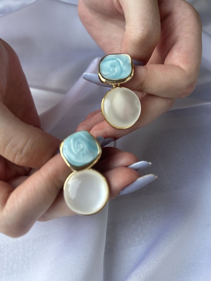 Turquoise Enameled Double Motif Earrings