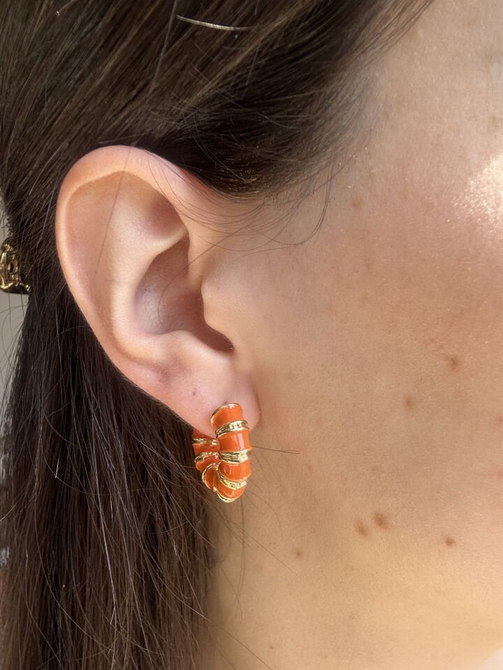 Gold Enameled Orange Earrings