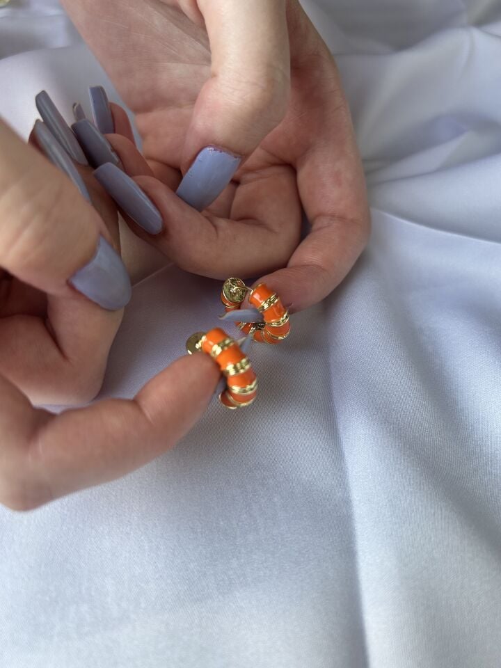 Gold Enameled Orange Earrings