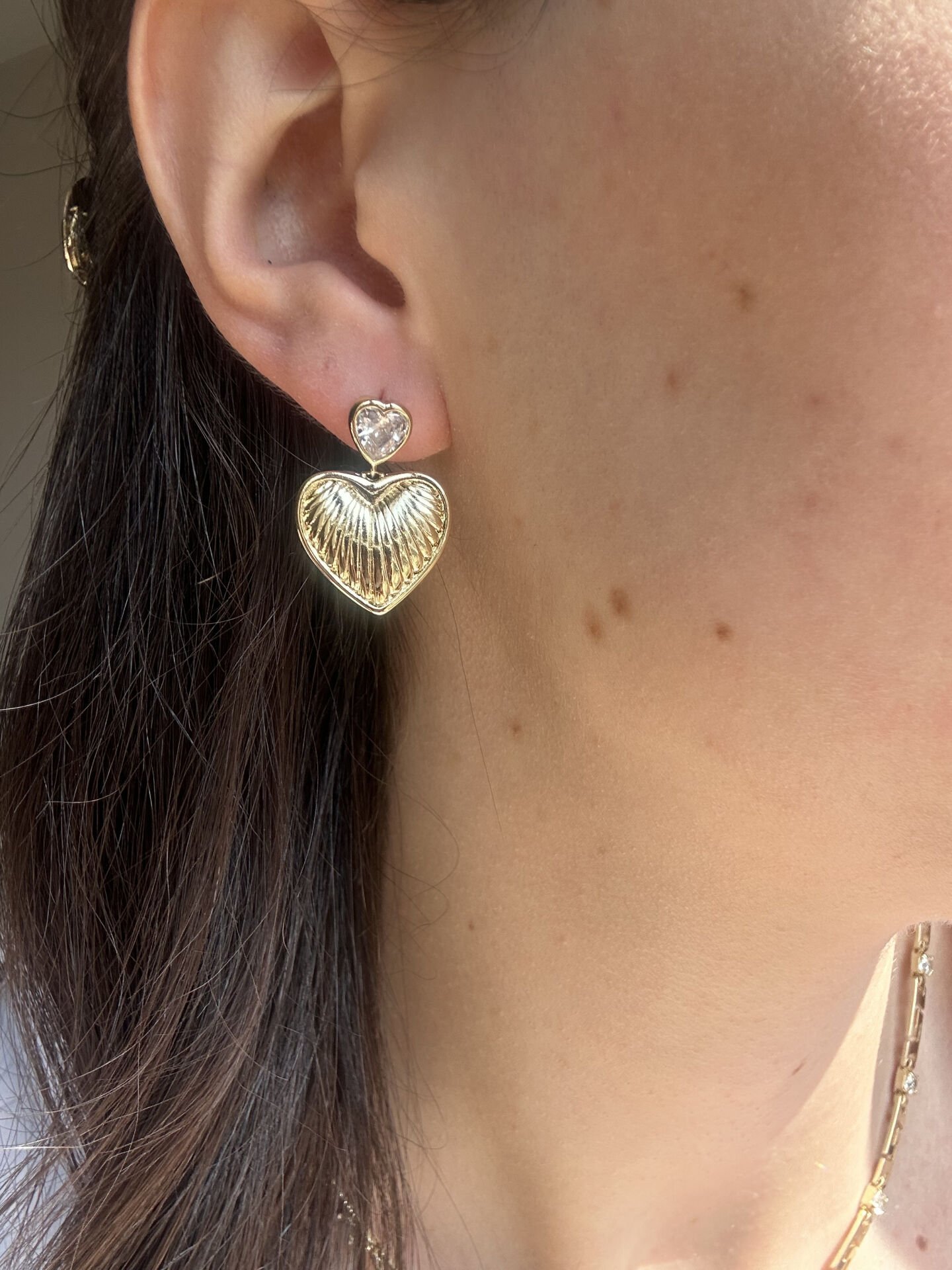 İkili Kalp Gold Küpe