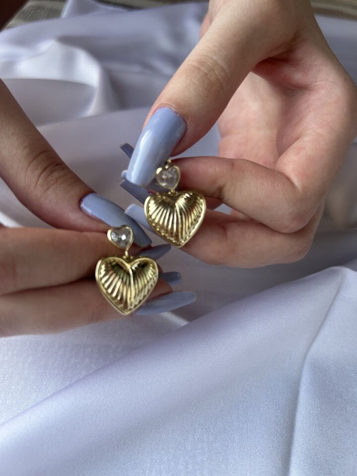 Double Heart Gold Earrings