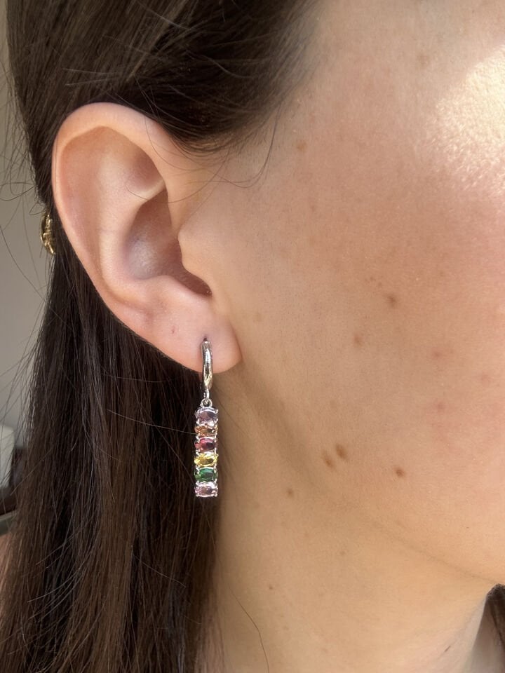 Renkli Zirkon Charm Küpe