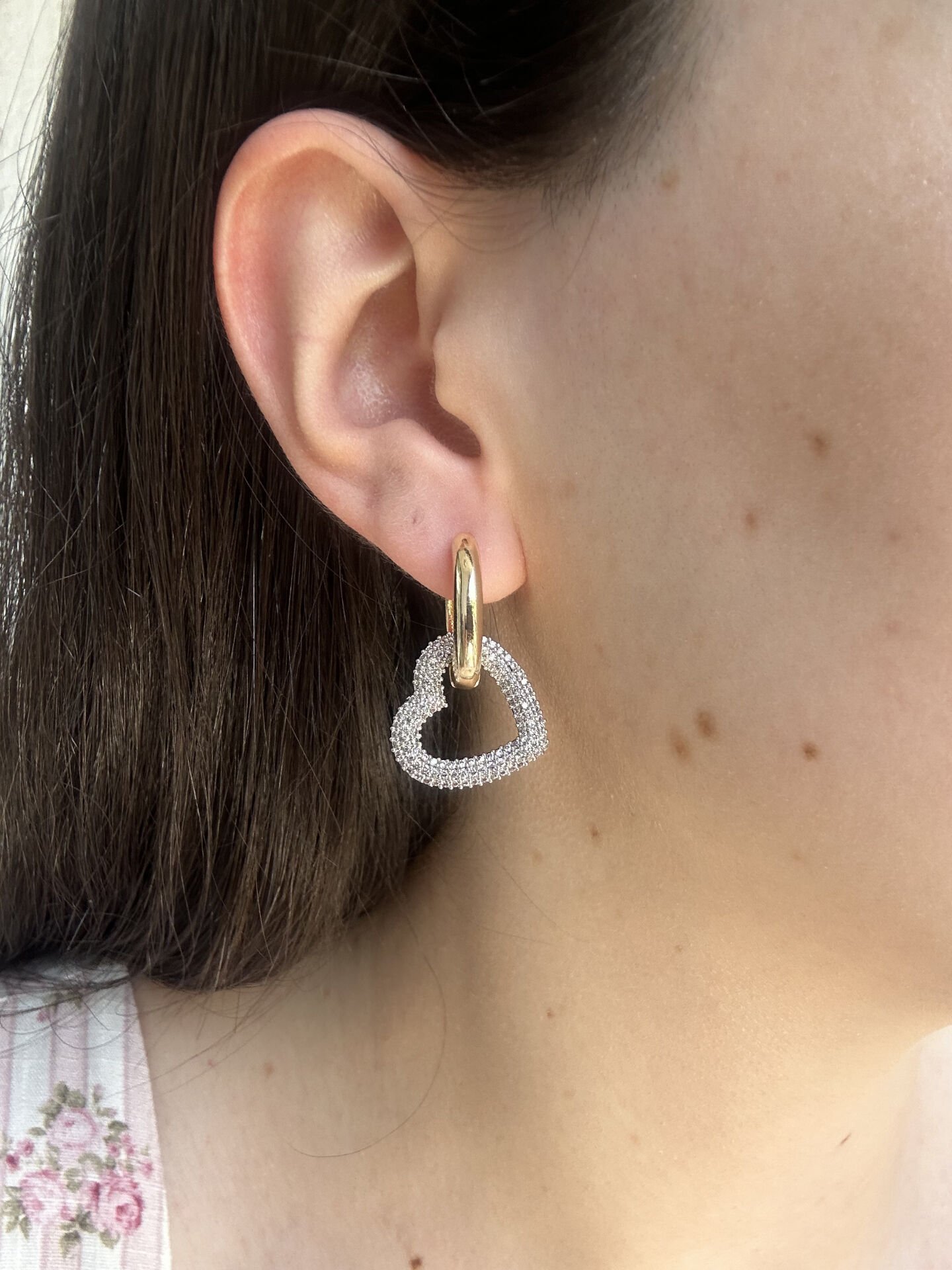 Taşlı Kalp Halka Küpe