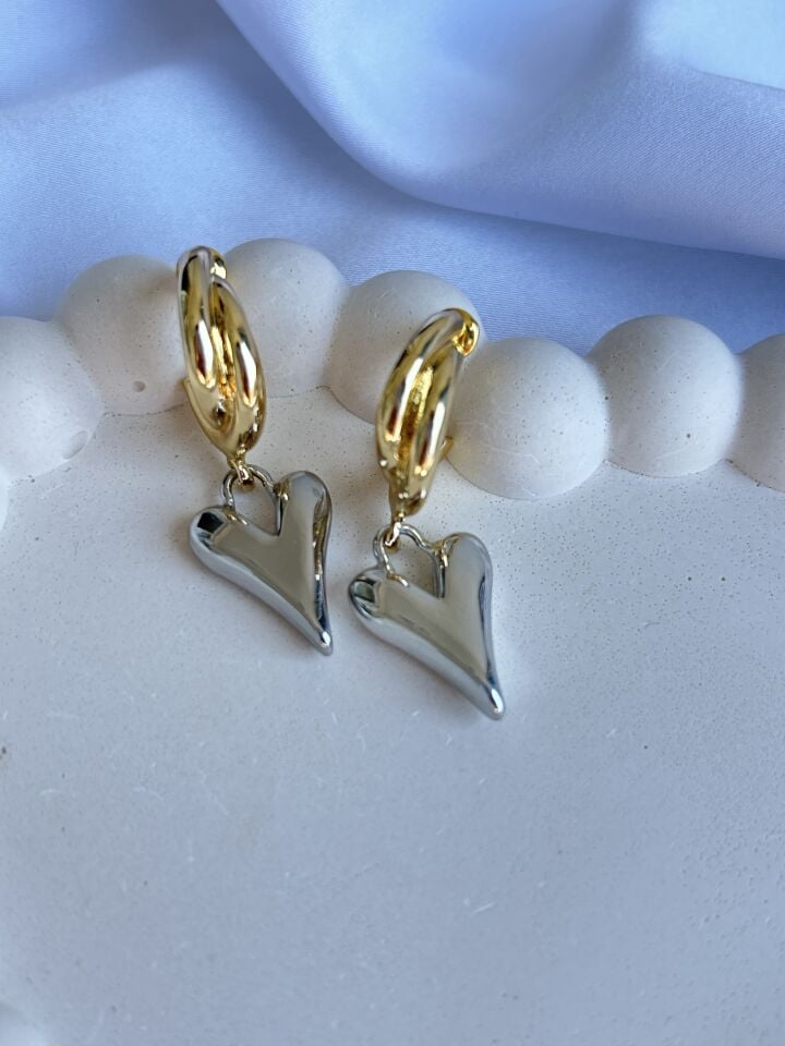 Çift Renk Kalp Figür Küpe