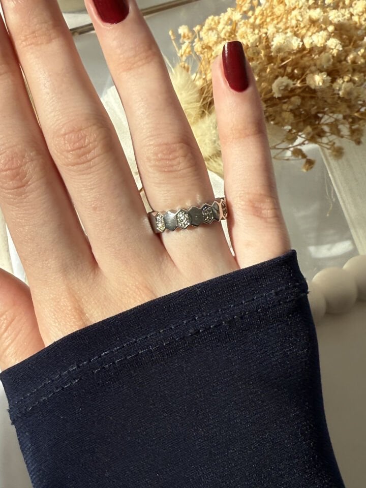 Silver Petek Desen Yüzük