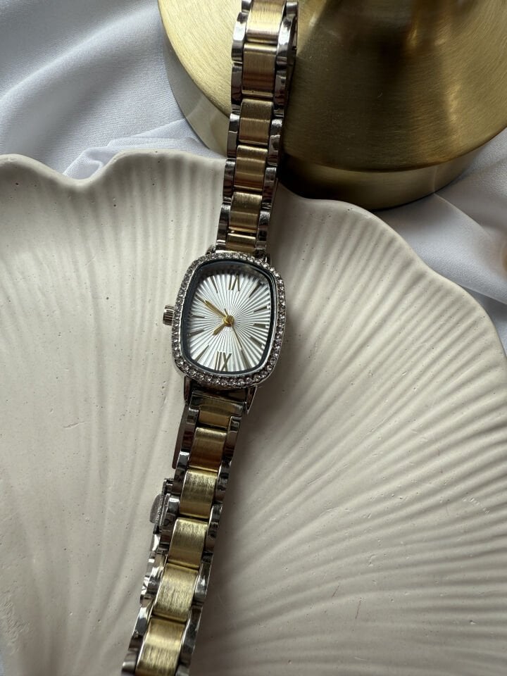 Çift Renk Zirkon Taşlı Saat