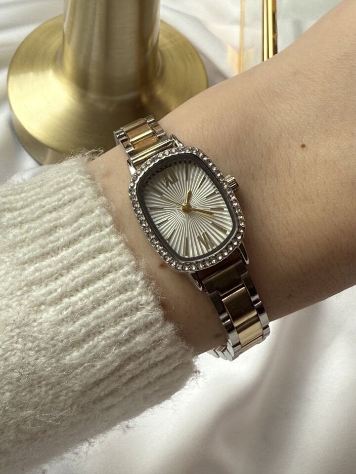 Çift Renk Zirkon Taşlı Saat