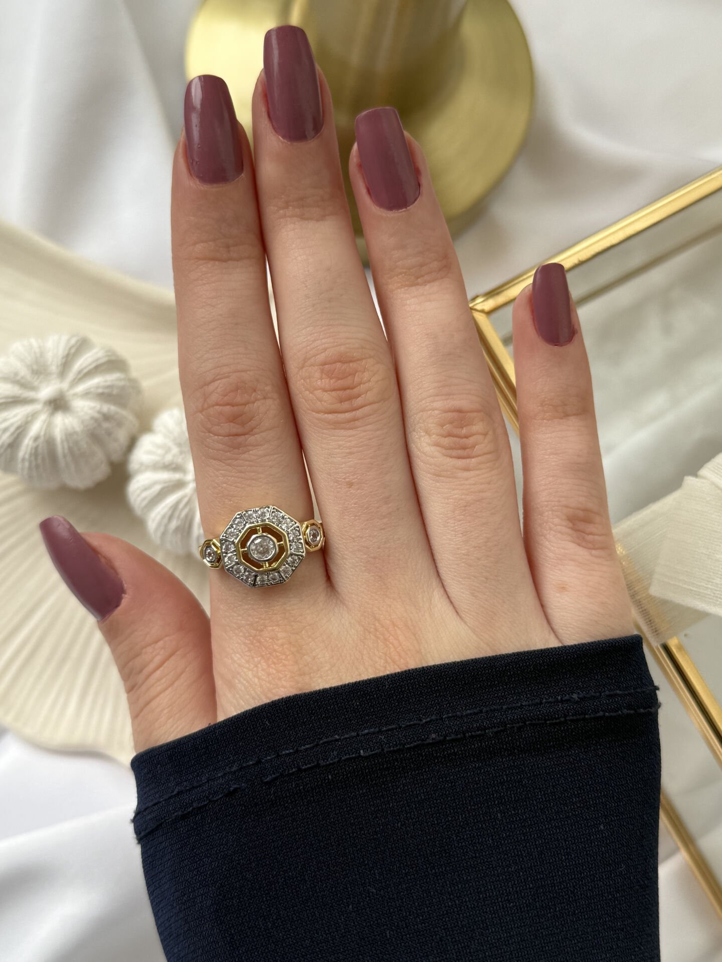 Geometrik Form Gold Yüzük